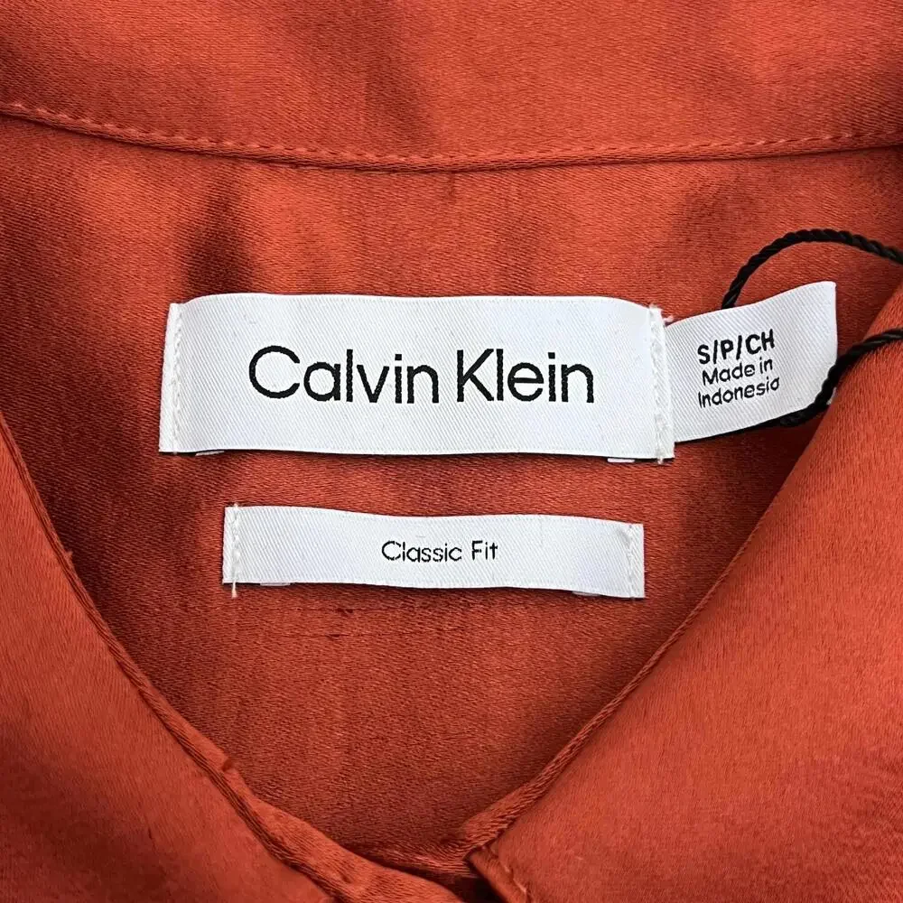 Calvin Klein Button Down Blouse Womens Small Orange Classic Fit Work Office NWT - Picture 5 of 9